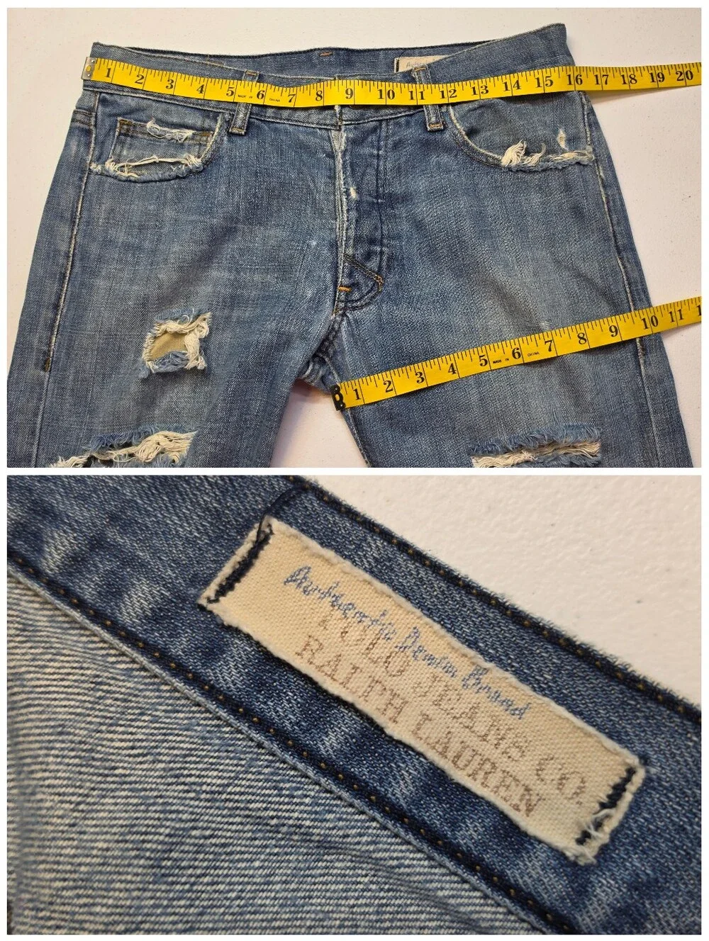 Ralph Lauren Vintage Mercer Jeans Thrashed Distressed Button Fly Denim